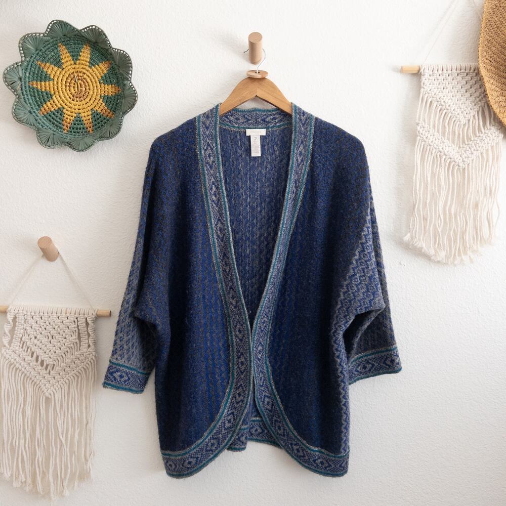 Chico's Blue Wool Mohair Blend Open Front Cardigan Size 2 Medium
